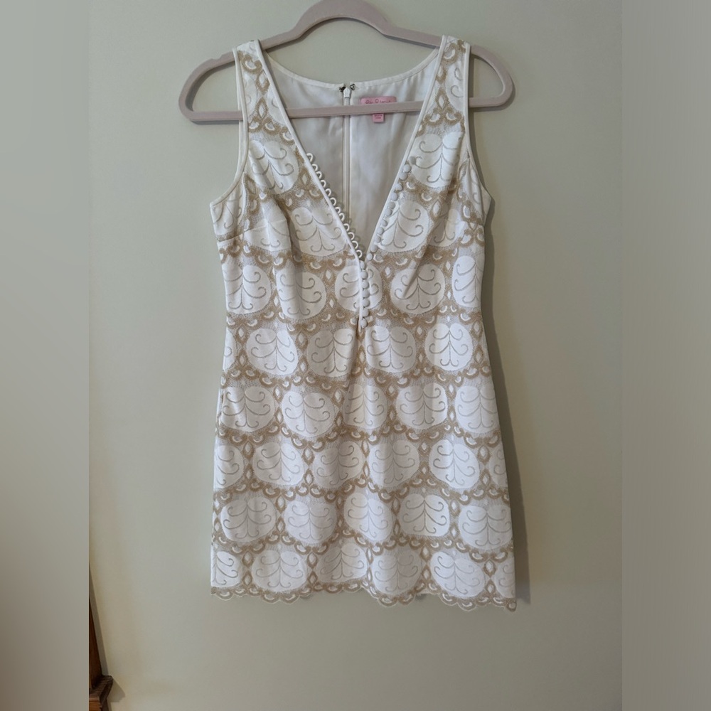 Lilly Pulitzer Nadine Resort White Lilly Pad Lace Lined Shift Dress - Picture 4 of 9